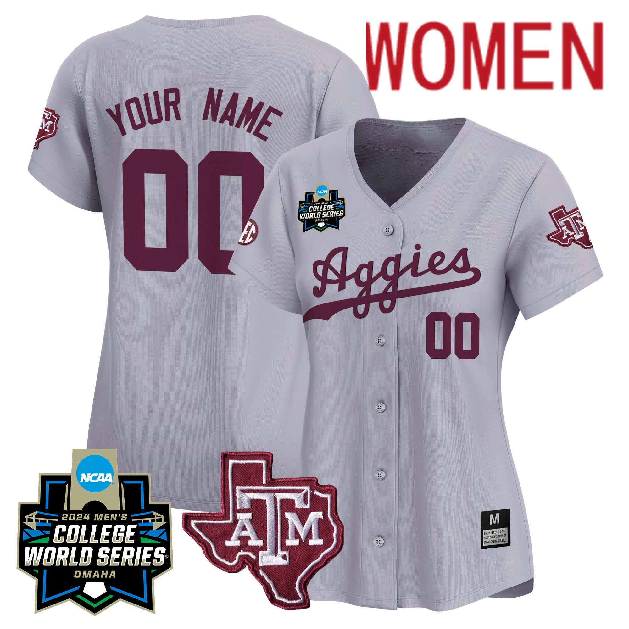 Women Texas A&M Aggies Grey 2024 College World Series Vapor Premier Limited Custom NCAA Jersey->customized nfl jersey->Custom Jersey